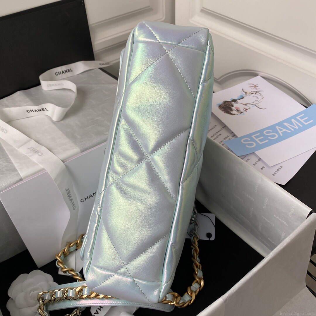 Chanel AS1161 Chanel 19 Large Flap Bag Lambskin B05179 Ligth Blue Silver