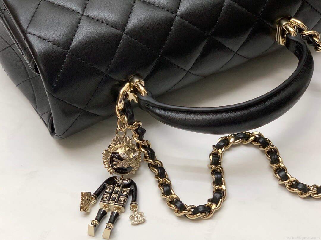 Chanel AS2431 Mini flap Lambskin bag with top handle Black Lion Bright Gold