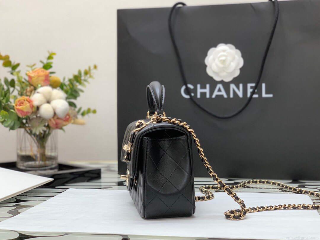 Chanel AS2431 Mini flap Lambskin bag with top handle Black Lion Bright Gold