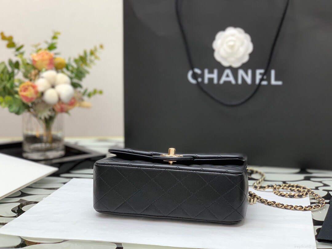 Chanel AS2431 Mini flap Lambskin bag with top handle Black Lion Bright Gold