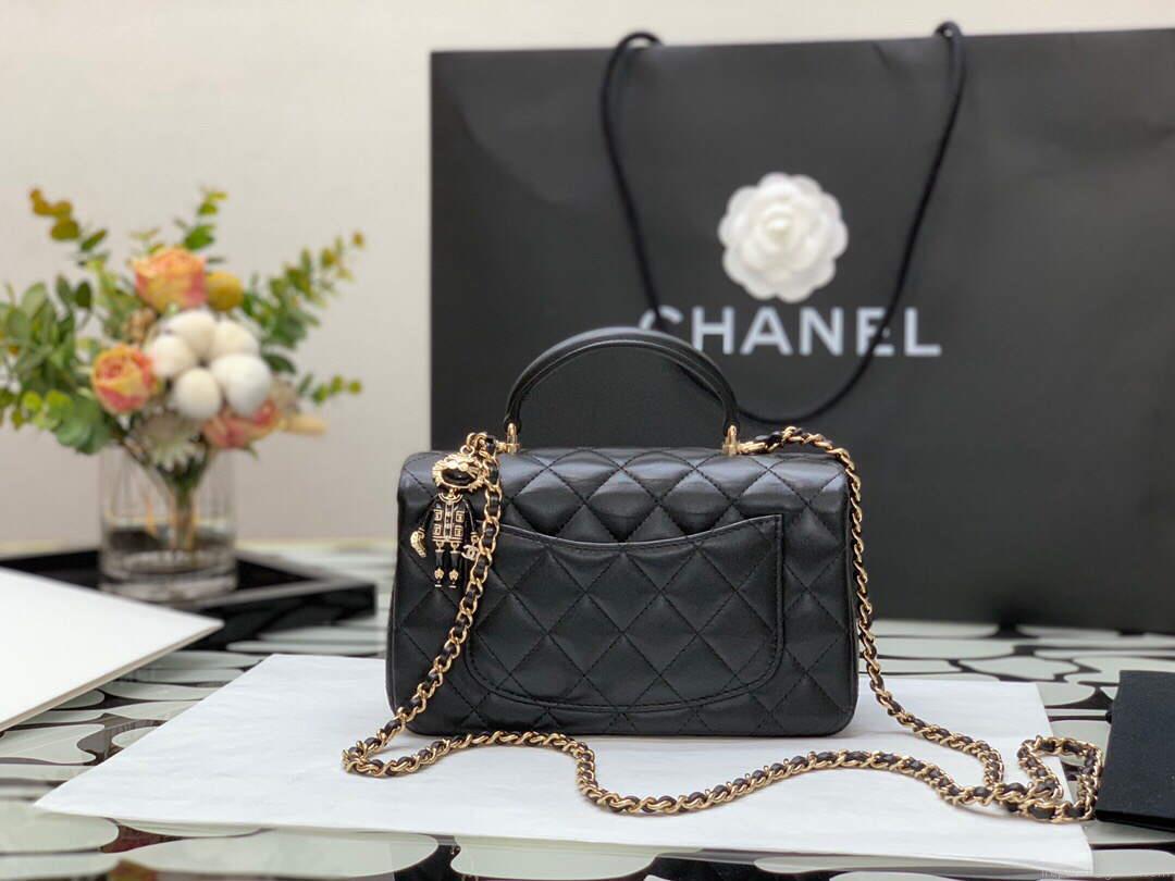 Chanel AS2431 Mini flap Lambskin bag with top handle Black Lion Bright Gold