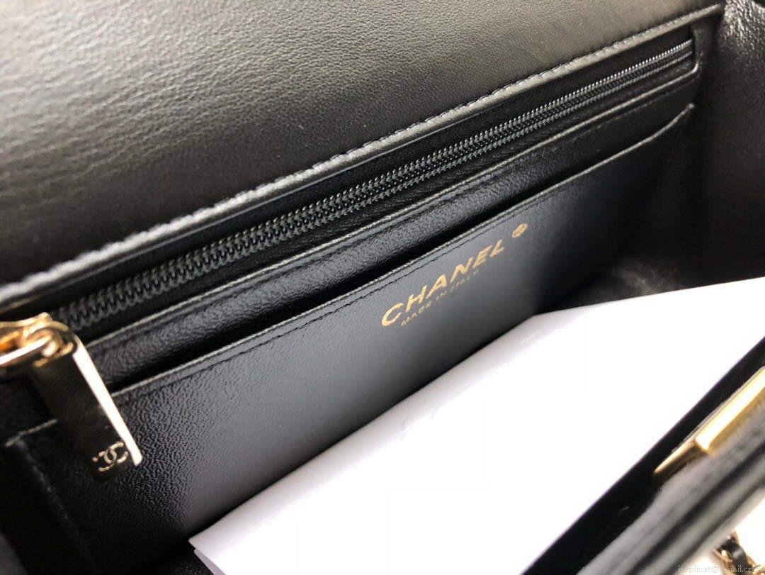 Chanel AS2431 Mini flap Lambskin bag with top handle Black Lion Bright Gold