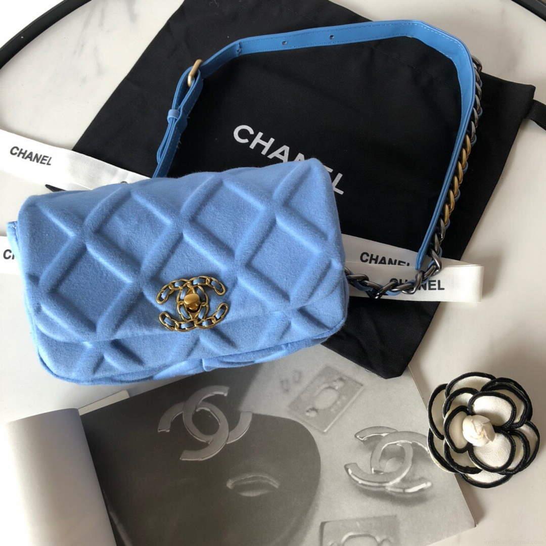 Chanel AS1163 Chanel Flap bag Velvet Blue