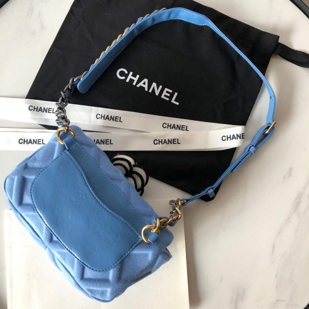 Chanel AS1163 Chanel Flap bag Velvet Blue