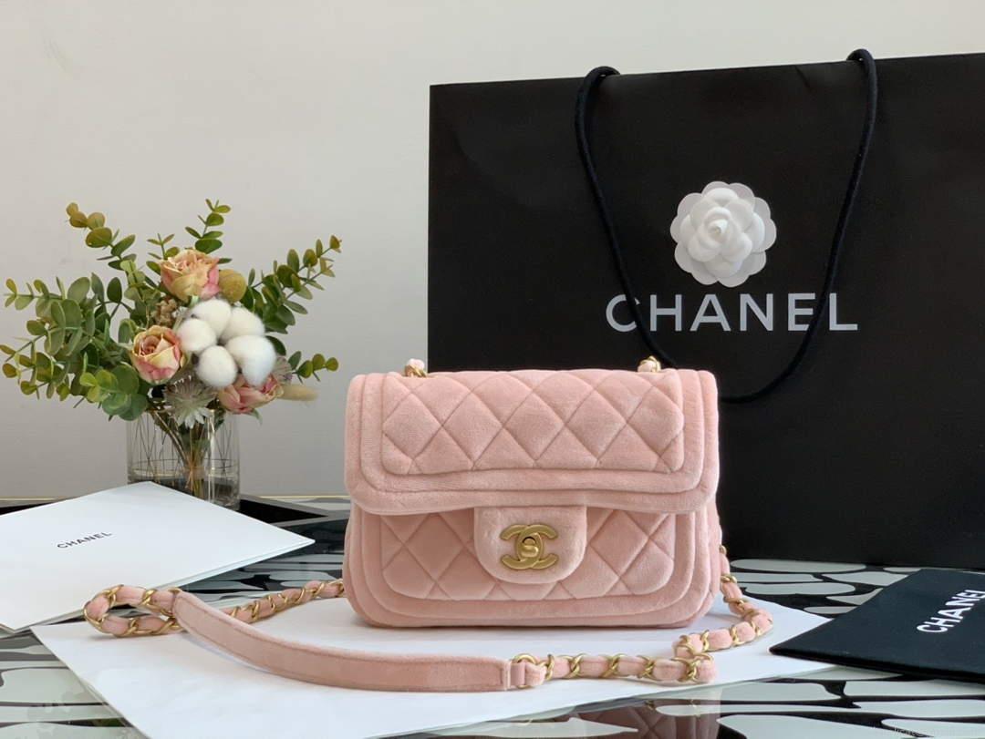 Chanel AS1115 Flap Bag Classic Velvet Light Pink