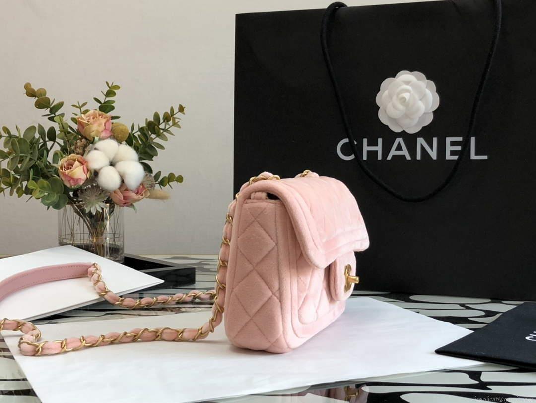Chanel AS1115 Flap Bag Classic Velvet Light Pink