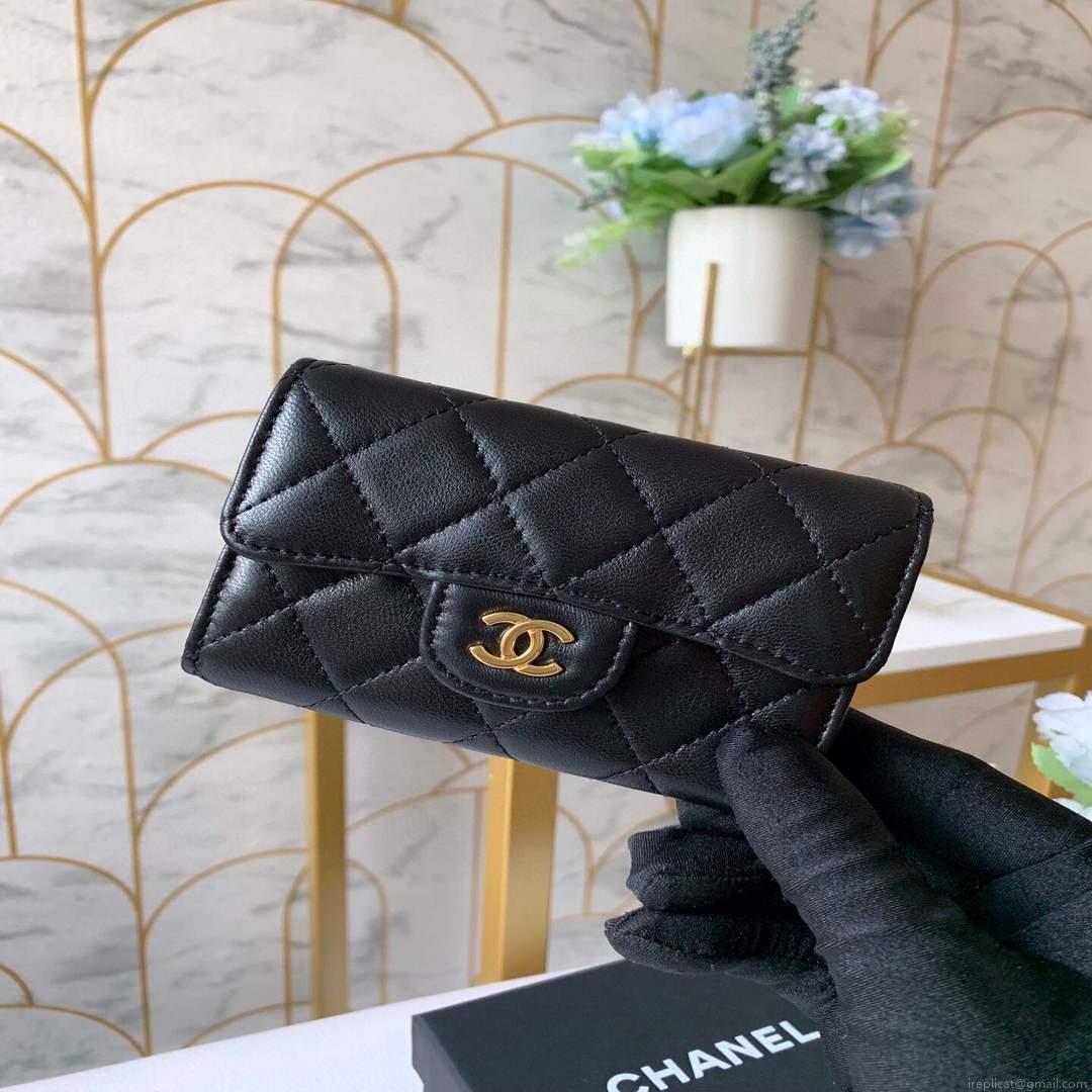 Chanel AP0214 Classic Card Holder Lambskin Black Gold