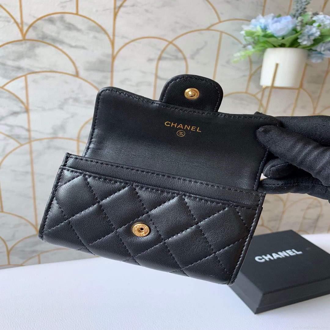 Chanel AP0214 Classic Card Holder Lambskin Black Gold