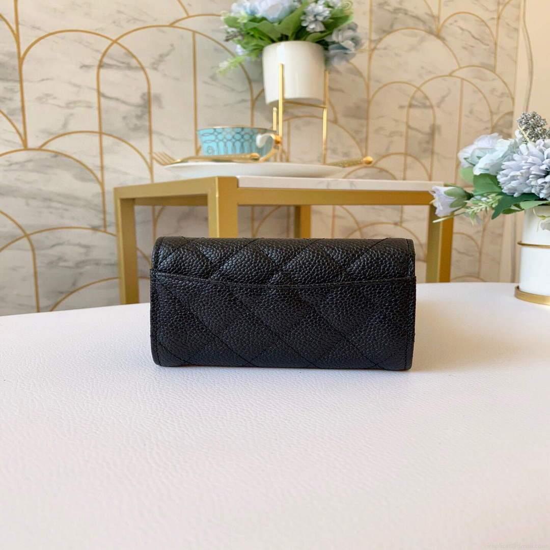 Chanel AP0214 Classic Card Holder Calfskin Caviar Black Silver