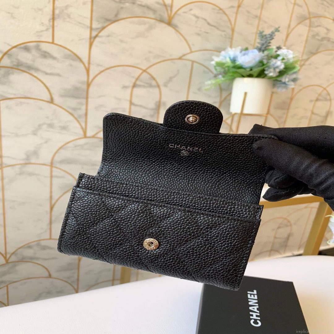 Chanel AP0214 Classic Card Holder Calfskin Caviar Black Silver