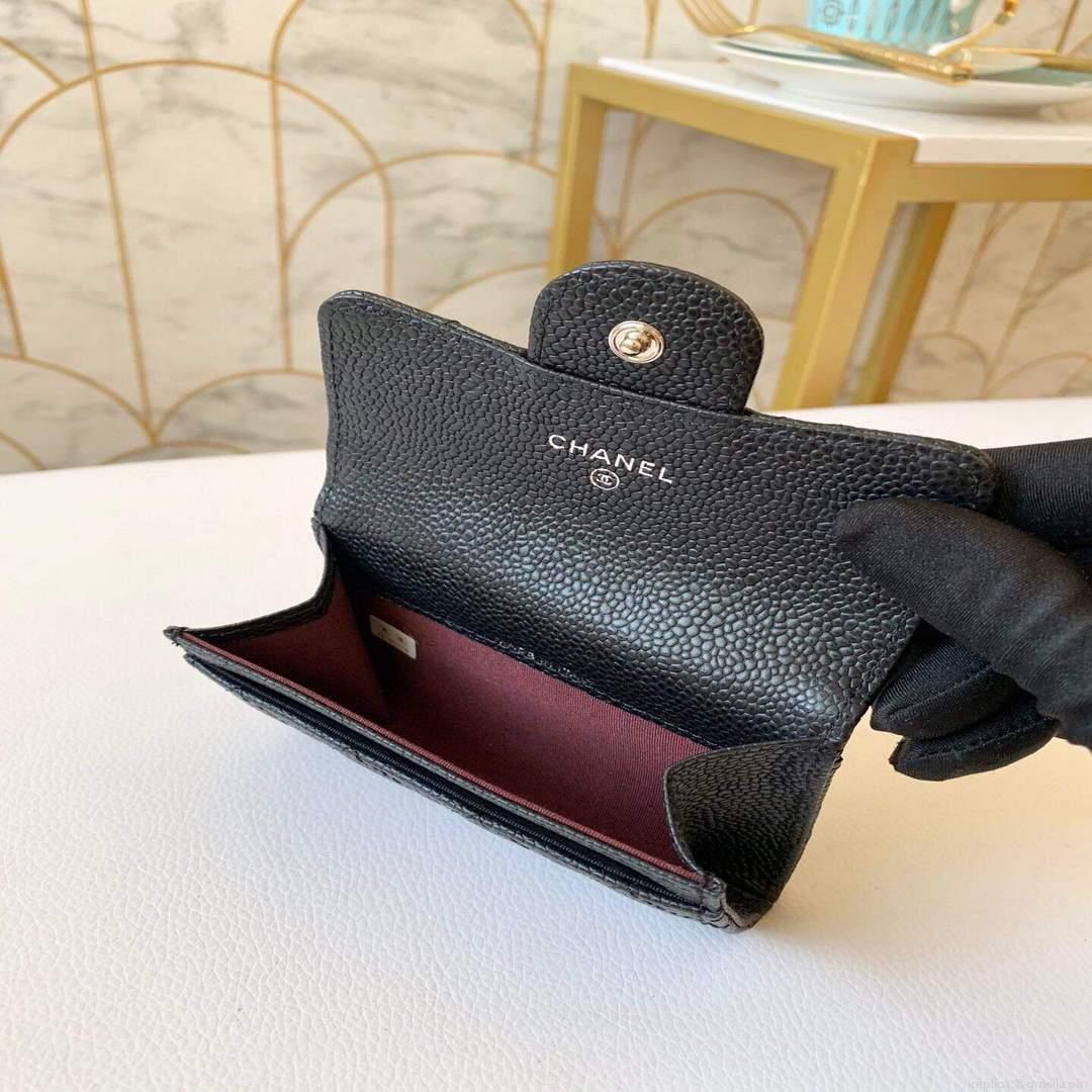 Chanel AP0214 Classic Card Holder Calfskin Caviar Black Silver