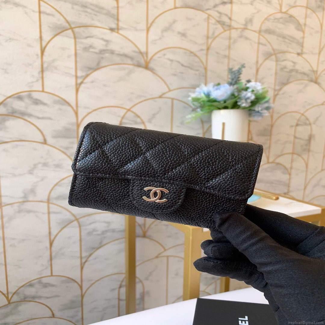 Chanel AP0214 Classic Card Holder Calfskin Caviar Black Silver
