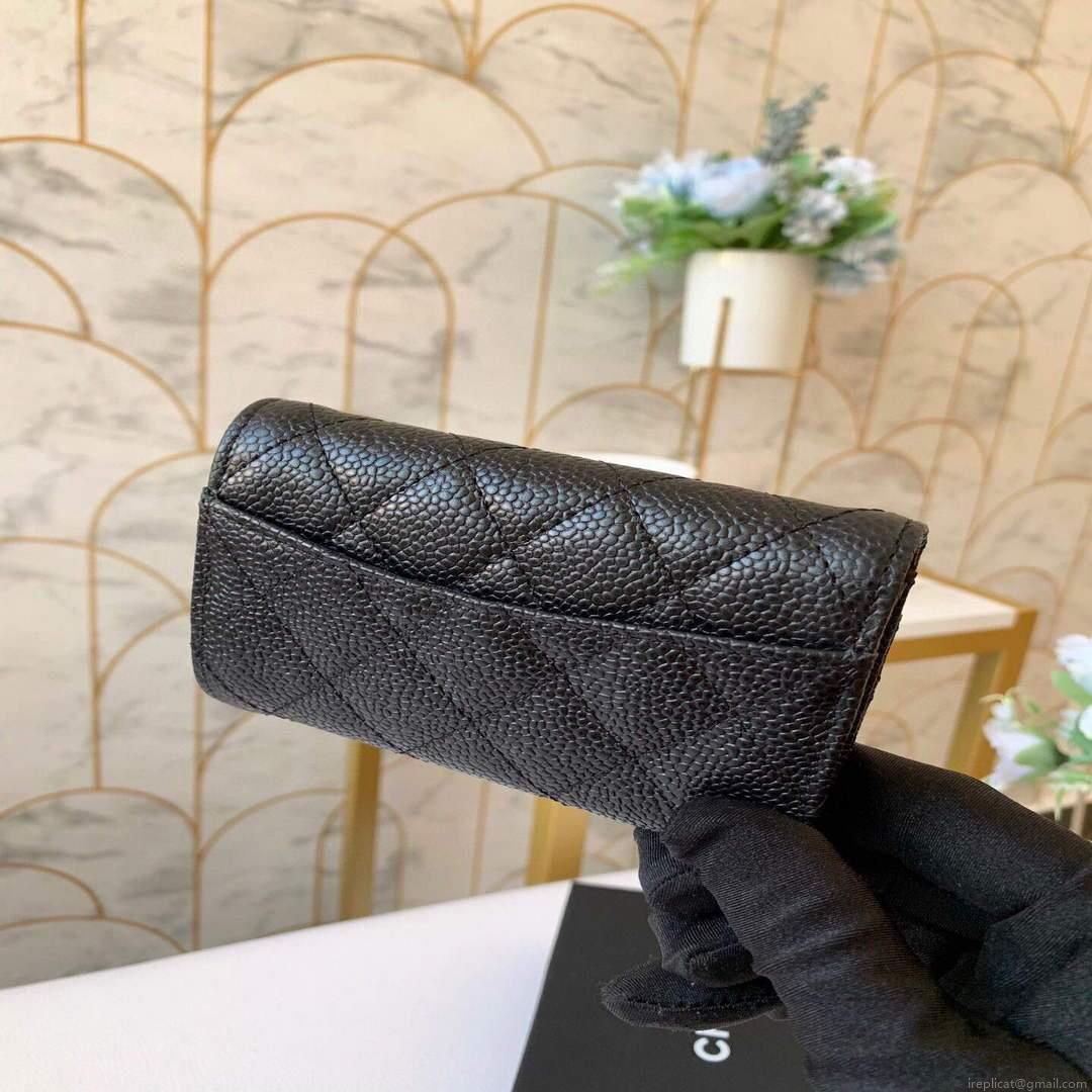 Chanel AP0214 Classic Card Holder Calfskin Caviar Black Silver