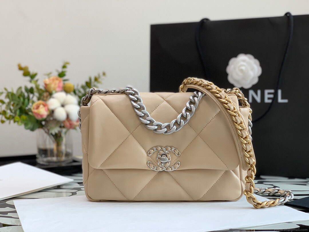 Chanel As1160 Chanel 19 Handbag Flap Lambskin Ocher Yellow Gold