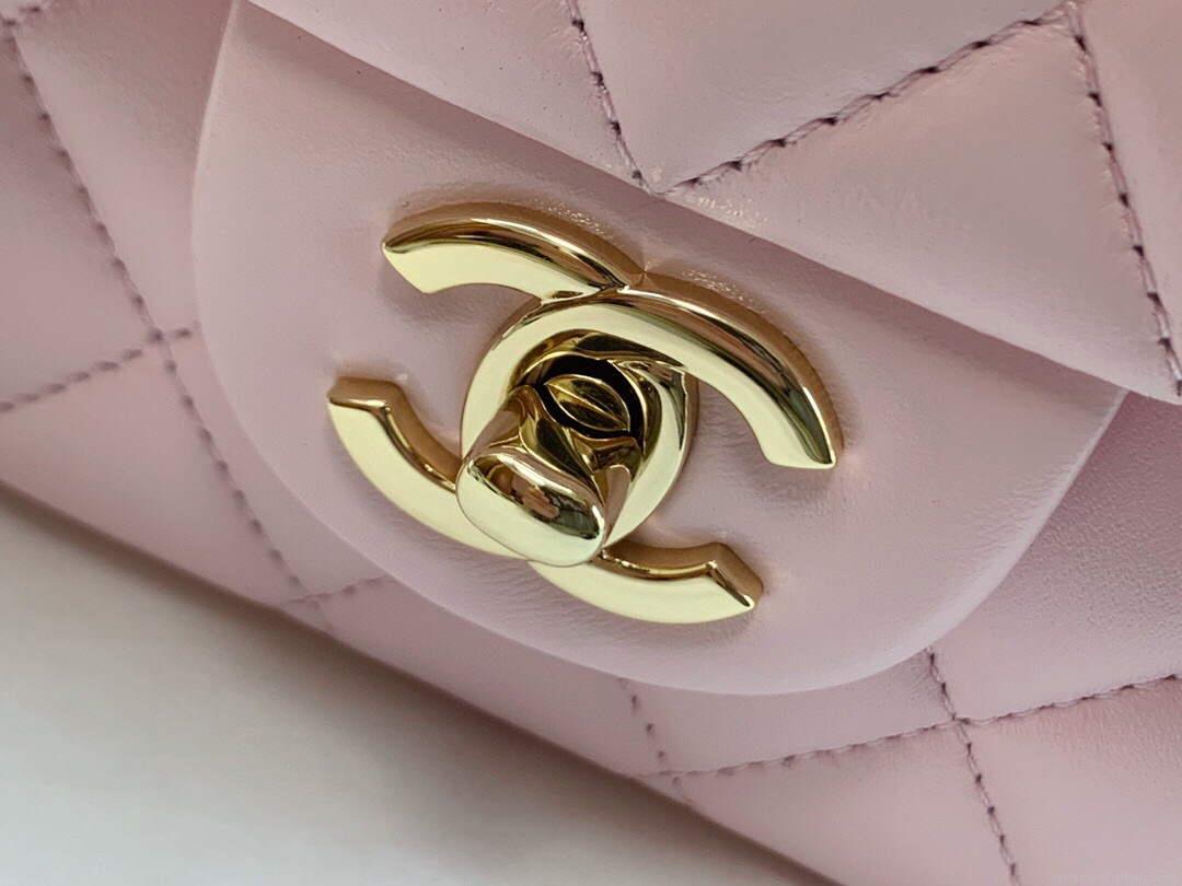 Chanel AS2431 Mini flap Lambskin bag with top handle Pink Light gold