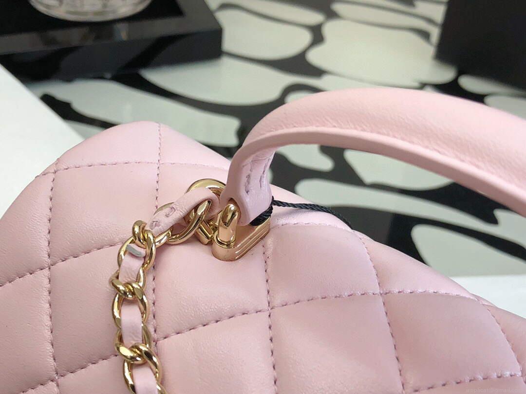 Chanel AS2431 Mini flap Lambskin bag with top handle Pink Light gold
