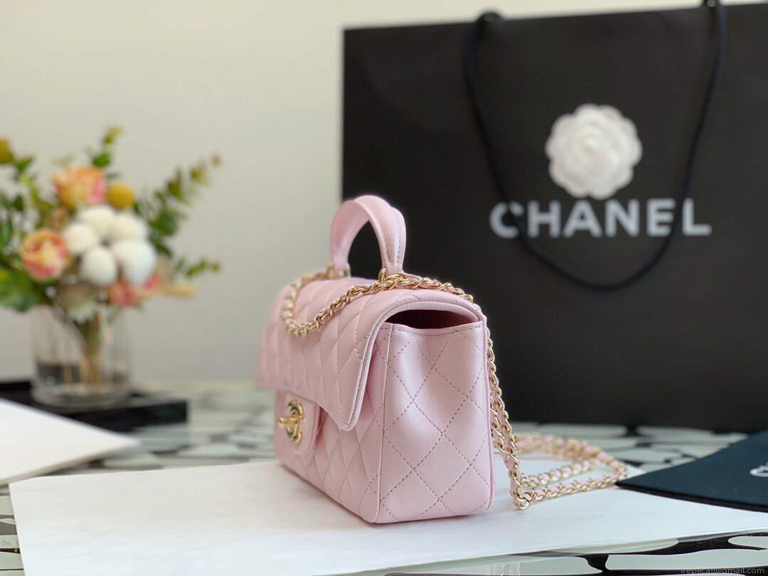 Chanel AS2431 Mini flap Lambskin bag with top handle Pink Light gold
