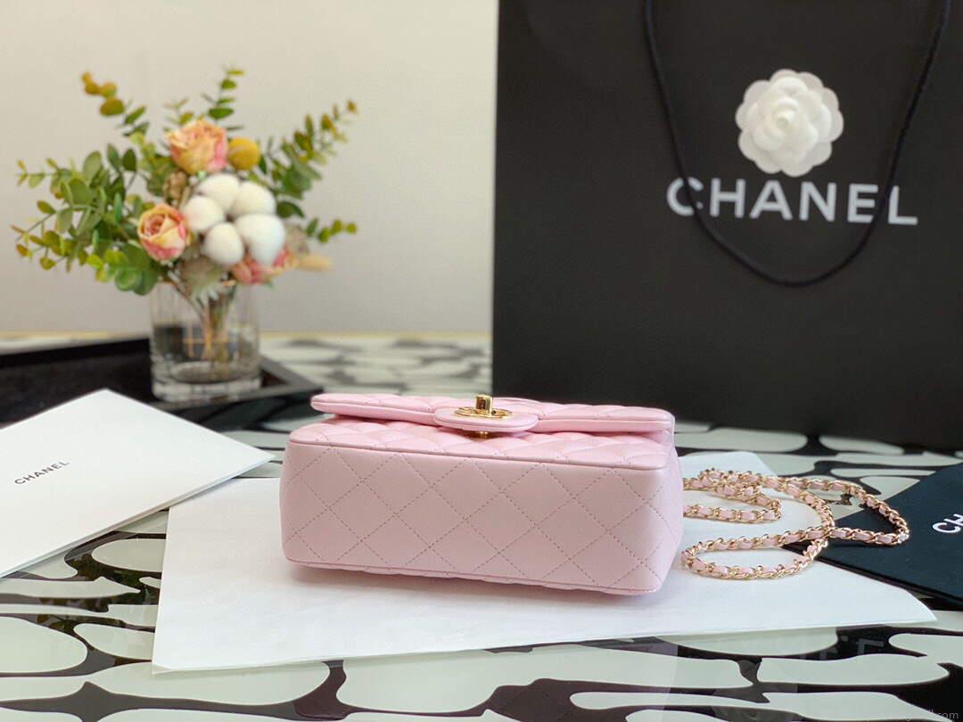 Chanel AS2431 Mini flap Lambskin bag with top handle Pink Light gold