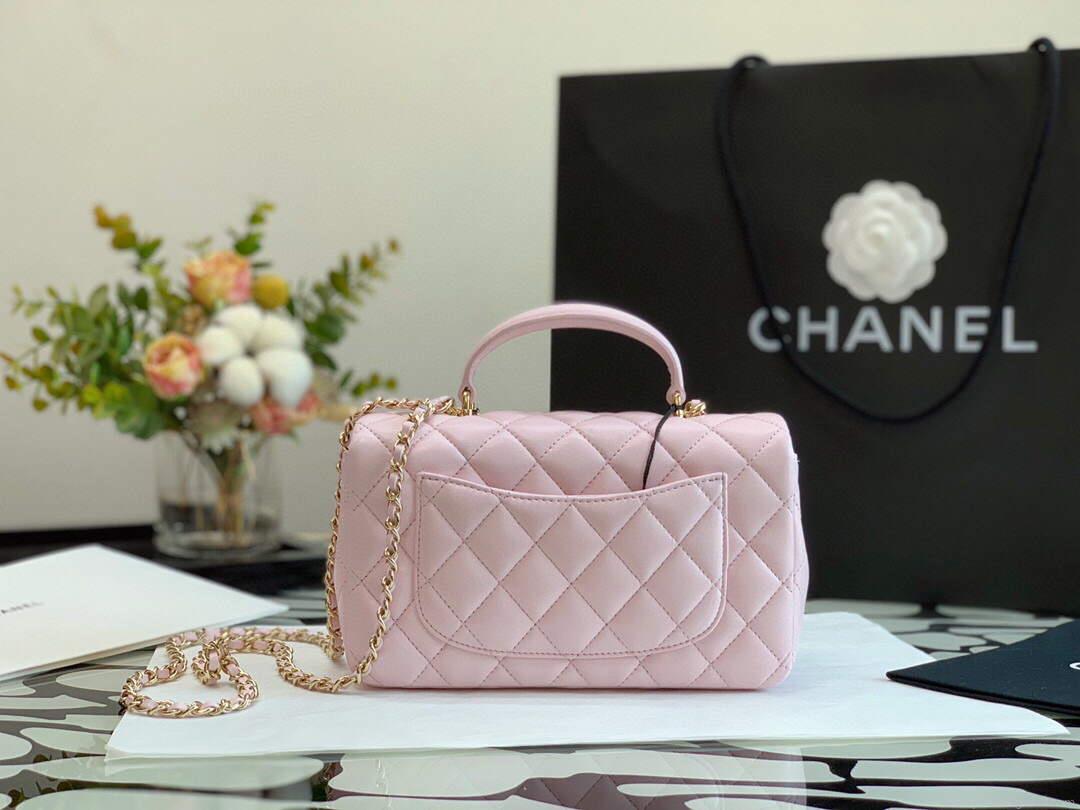 Chanel AS2431 Mini flap Lambskin bag with top handle Pink Light gold