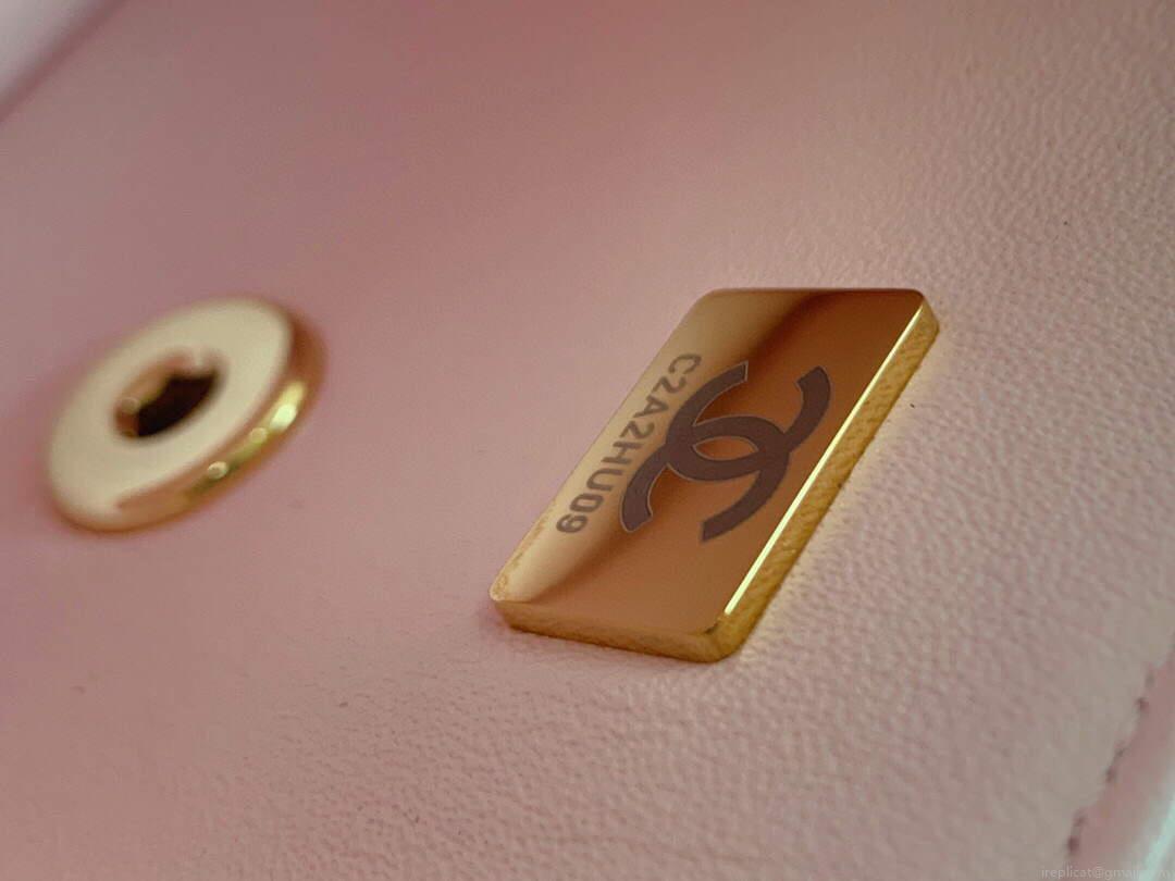 Chanel AS2431 Mini flap Lambskin bag with top handle Pink Light gold