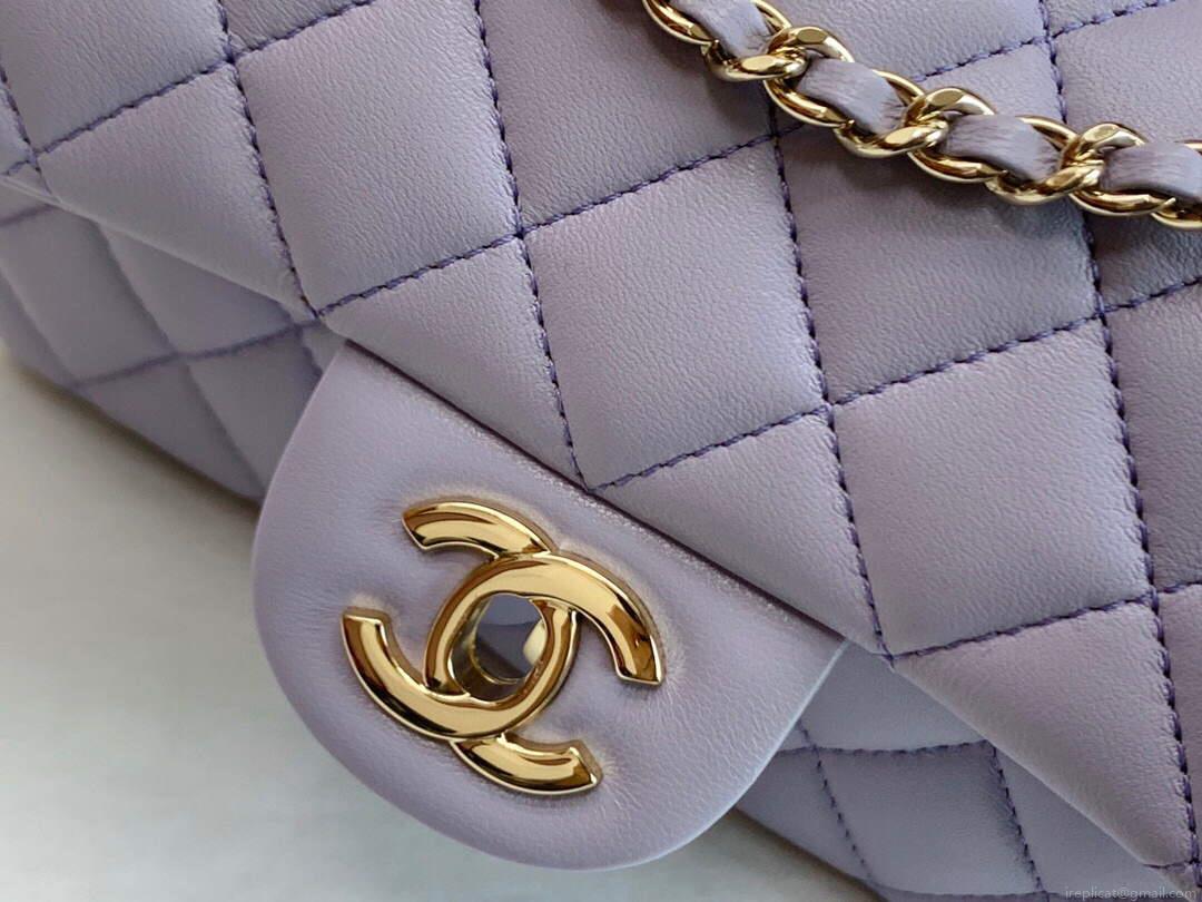 Chanel AS2431 Mini flap Lambskin bag with top handle Purple Light gold