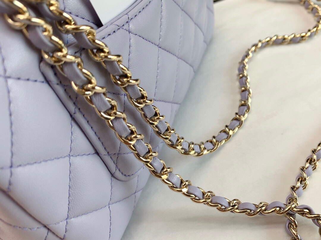 Chanel AS2431 Mini flap Lambskin bag with top handle Purple Light gold