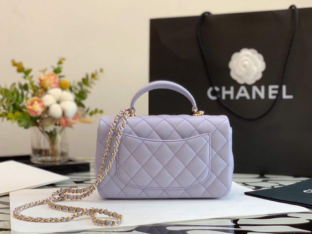 Chanel AS2431 Mini flap Lambskin bag with top handle Purple Light gold
