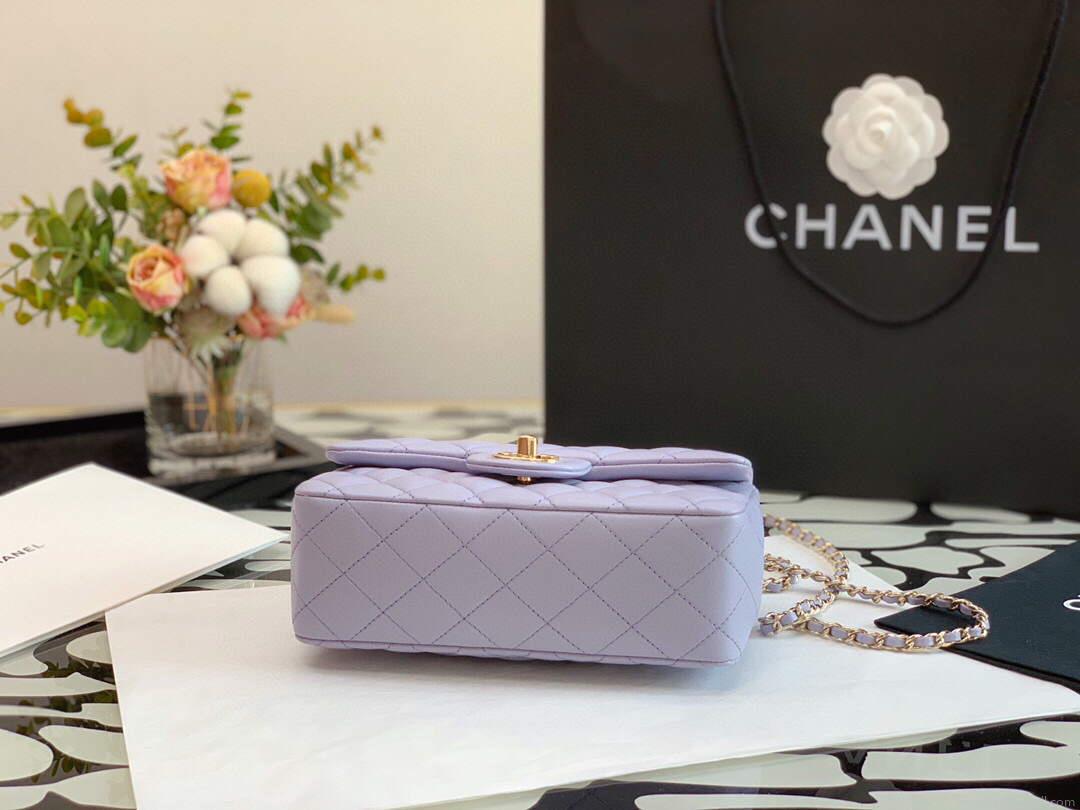 Chanel AS2431 Mini flap Lambskin bag with top handle Purple Light gold
