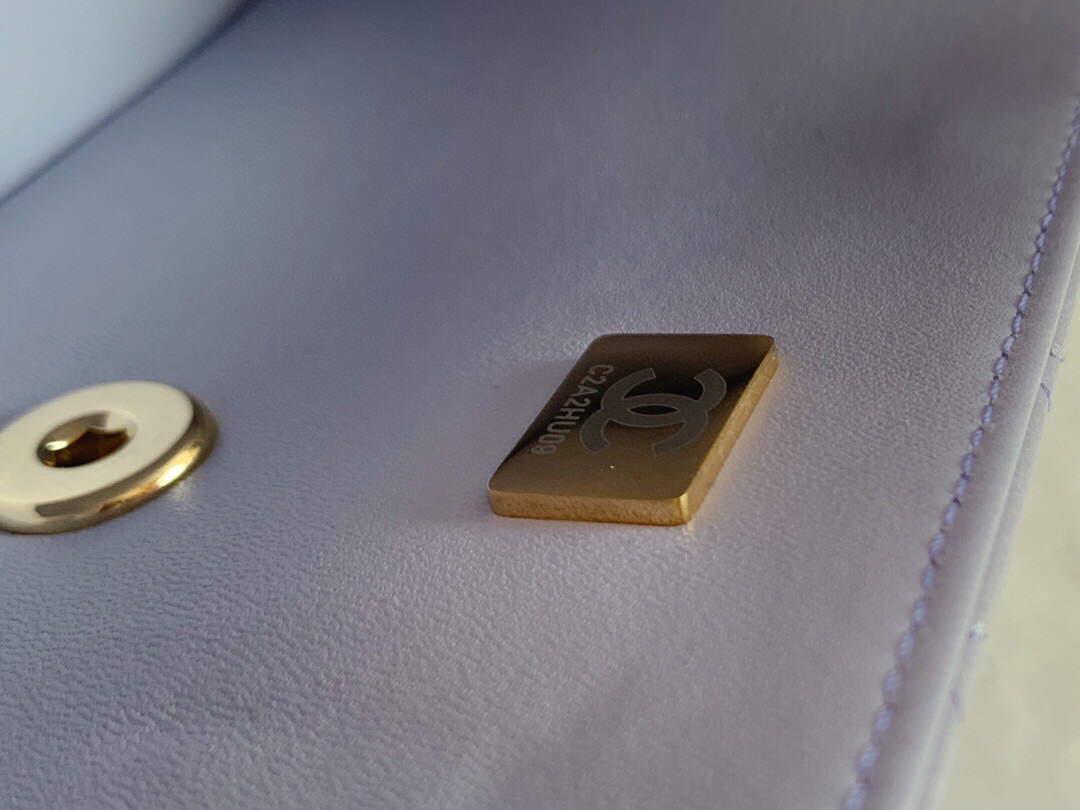 Chanel AS2431 Mini flap Lambskin bag with top handle Purple Light gold