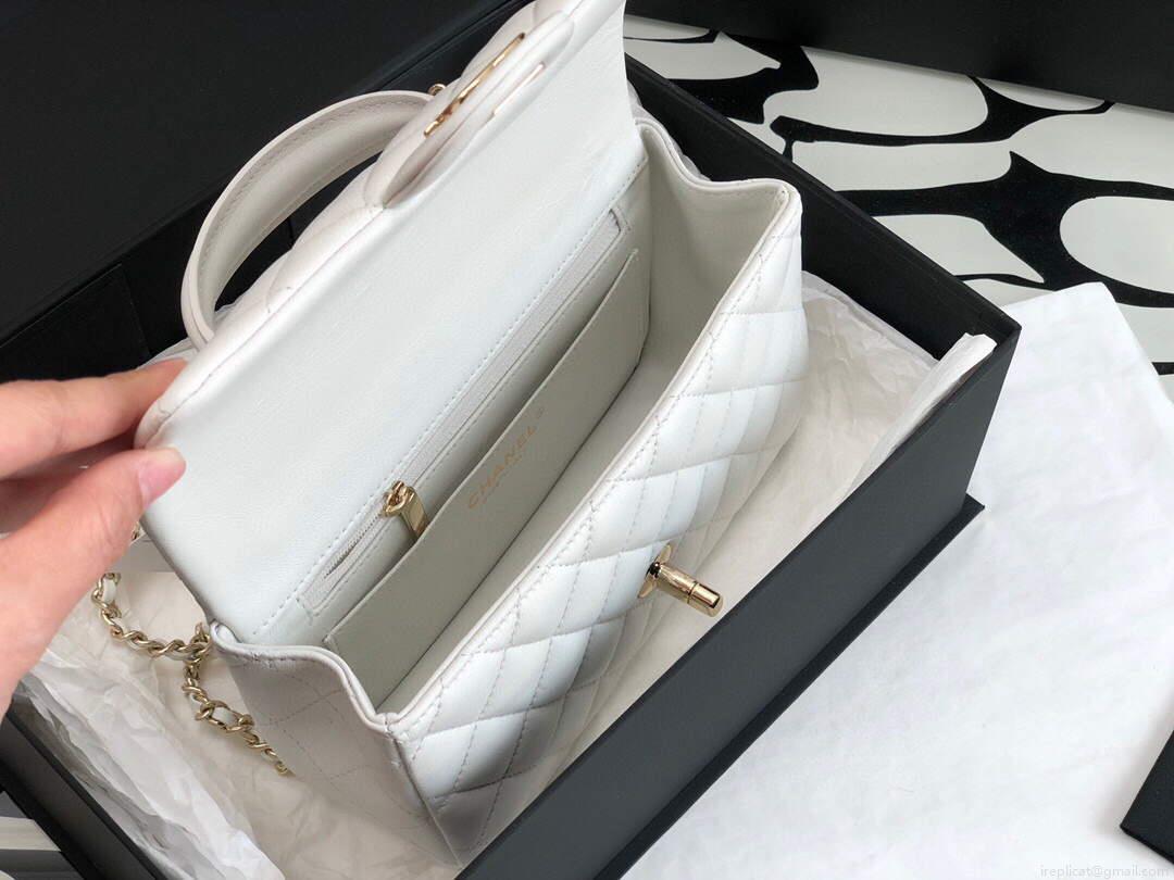Chanel AS2431 Mini flap Lambskin bag with top handle White Light gold