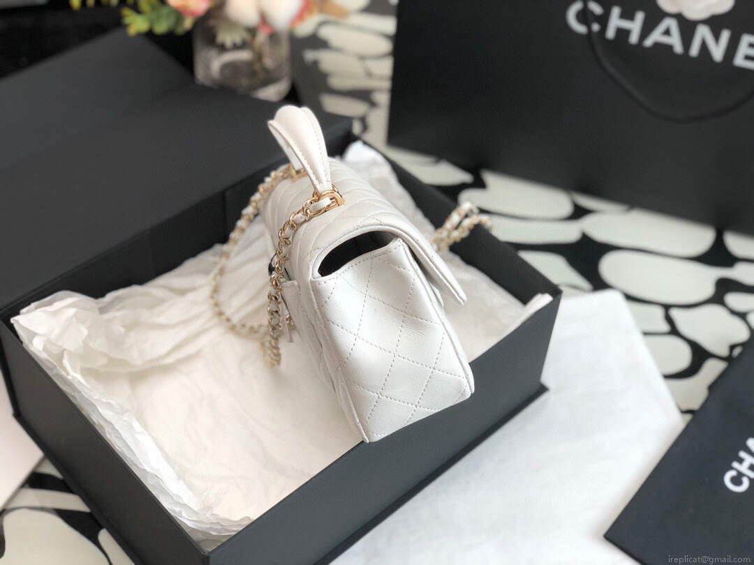 Chanel AS2431 Mini flap Lambskin bag with top handle White Light gold