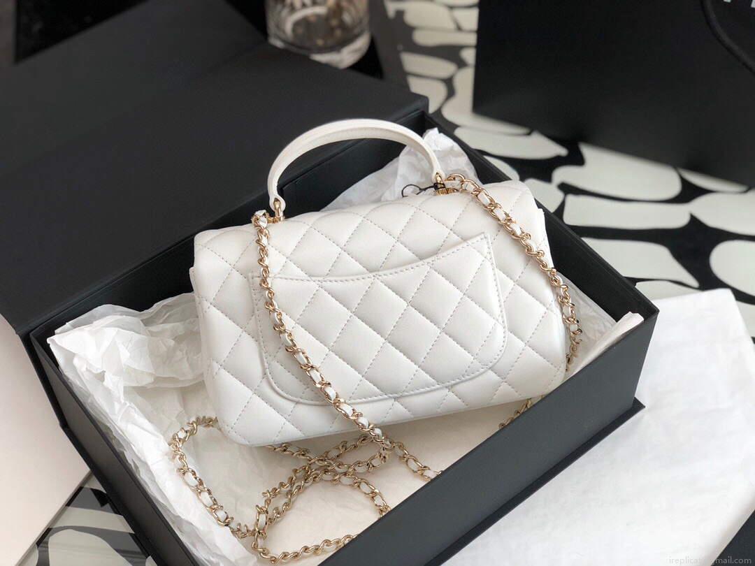 Chanel AS2431 Mini flap Lambskin bag with top handle White Light gold