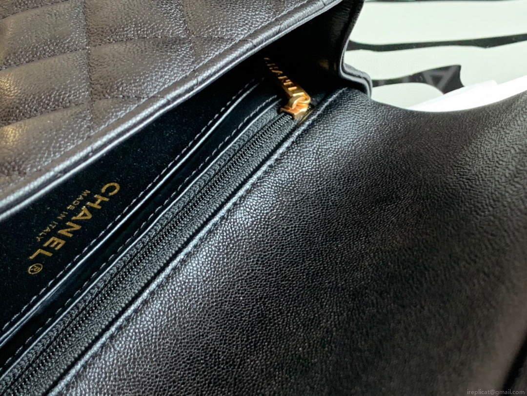 Chanel AS2431 Mini flap Lambskin bag with top handle Black Light gold