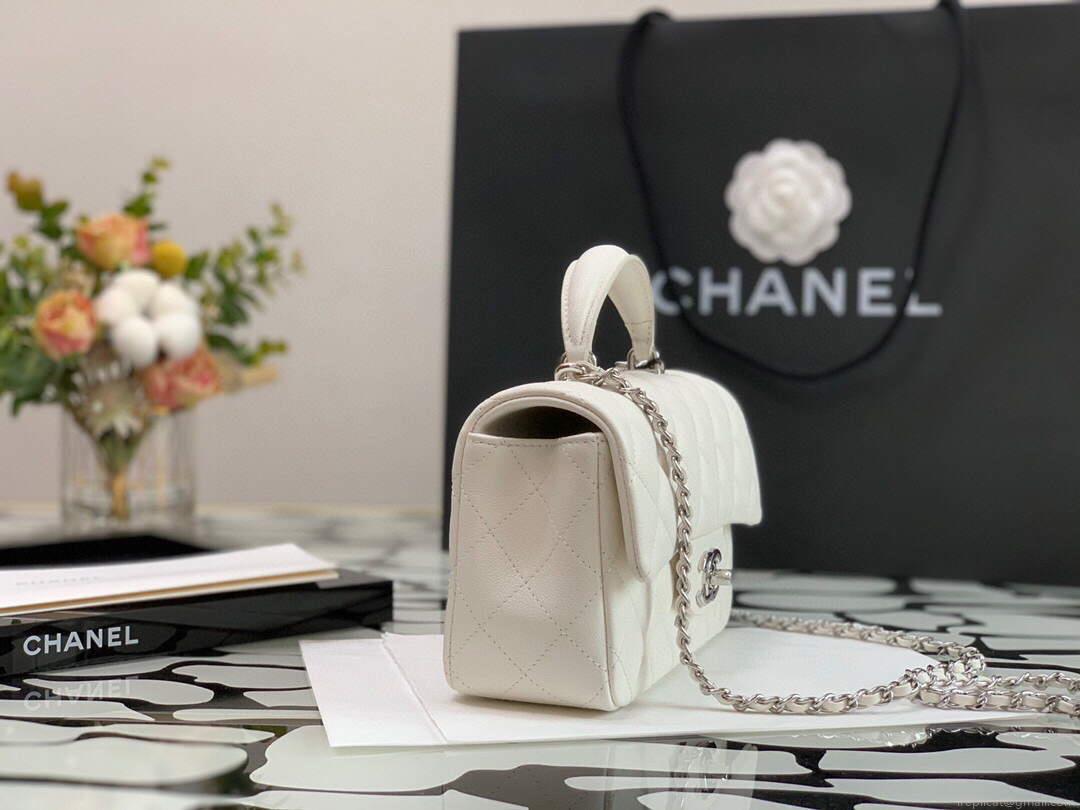 Chanel AS2431 Mini flap Calfskin bag with top handle White Light Silver