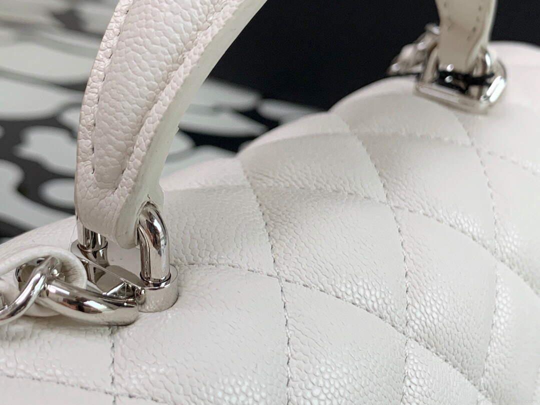 Chanel AS2431 Mini flap Calfskin bag with top handle White Light Silver