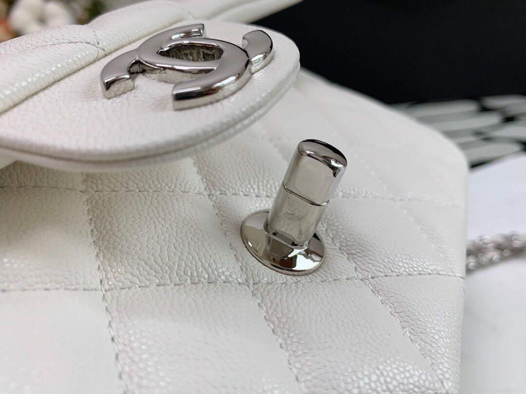 Chanel AS2431 Mini flap Calfskin bag with top handle White Light Silver