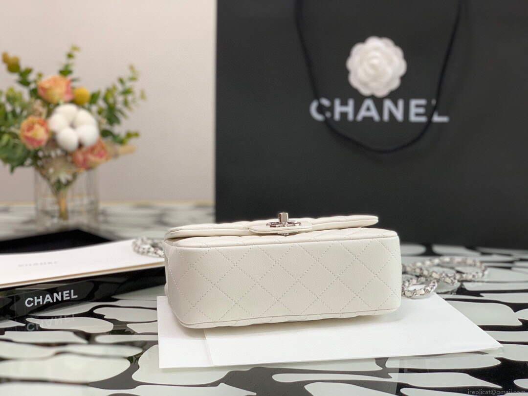 Chanel AS2431 Mini flap Calfskin bag with top handle White Light Silver