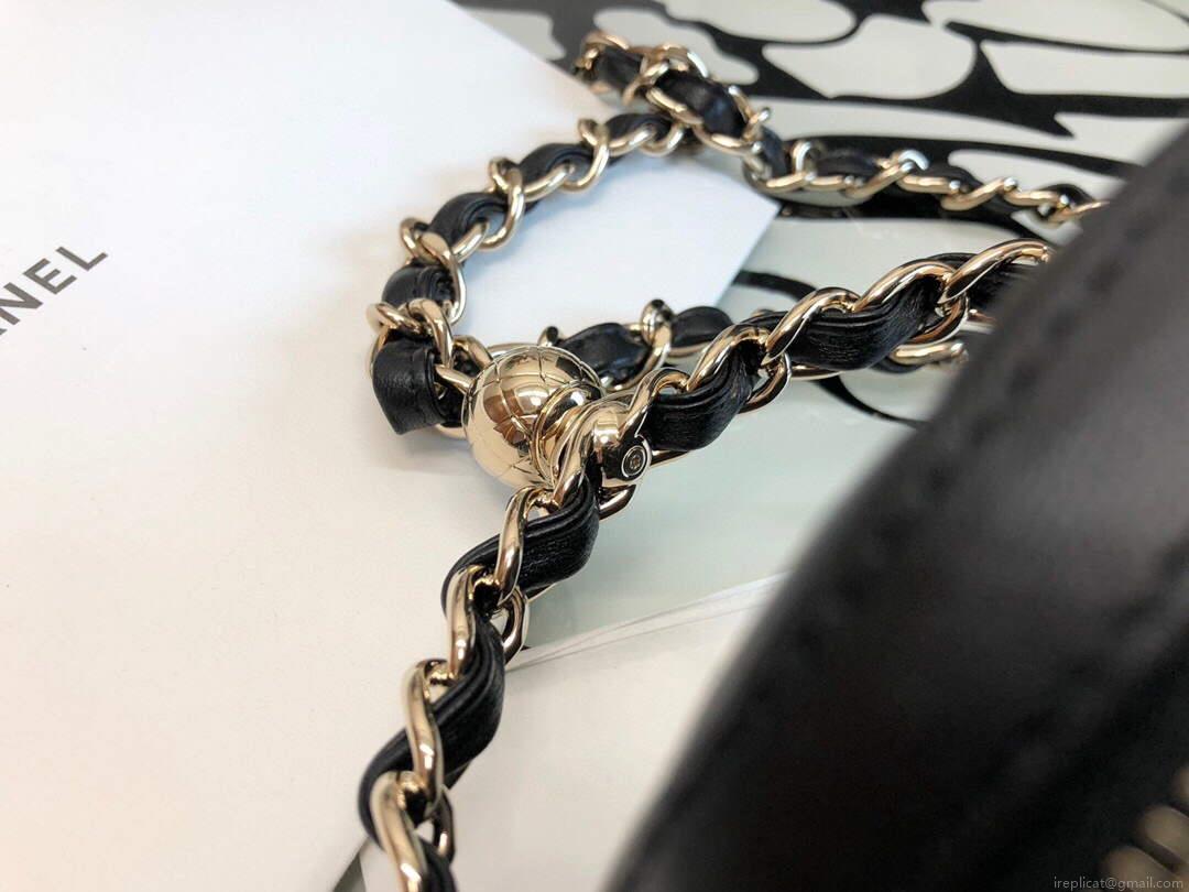 Chanel A99131 Small Round Bag Lambskin Black Shiny Gold