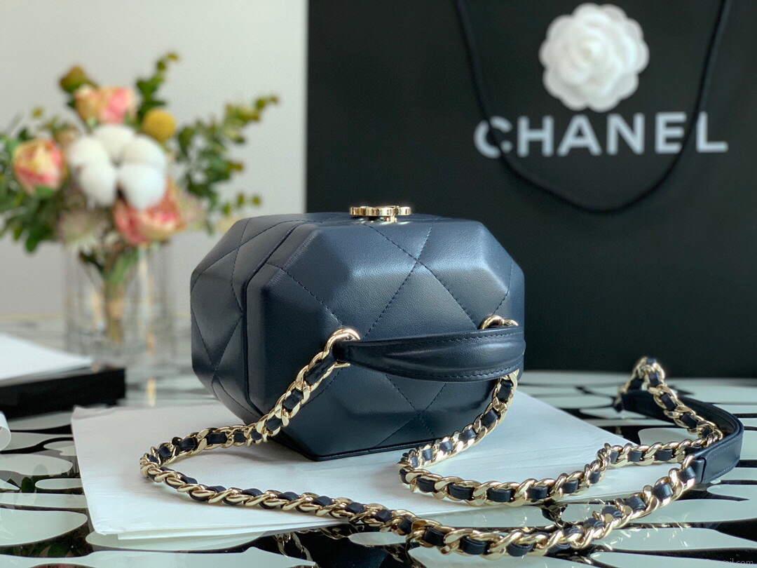 Chanel A99077 Vanity With Chain Lambskin Gold Tone Navy Blue