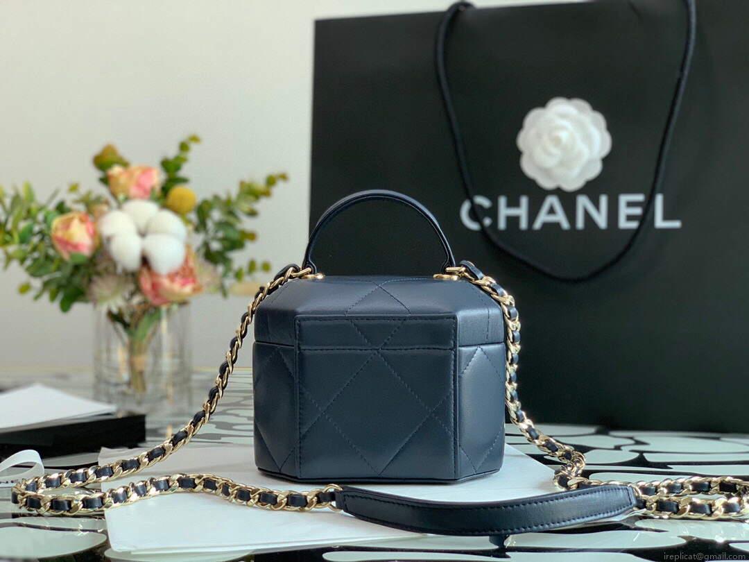 Chanel A99077 Vanity With Chain Lambskin Gold Tone Navy Blue