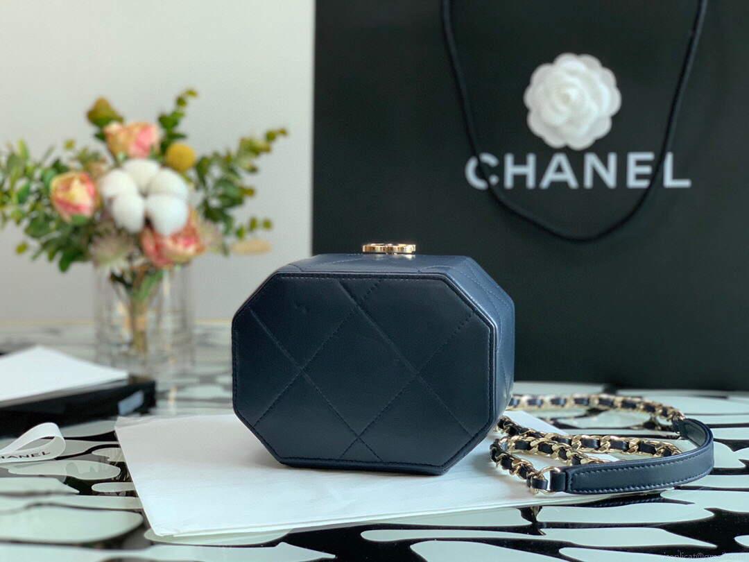 Chanel A99077 Vanity With Chain Lambskin Gold Tone Navy Blue