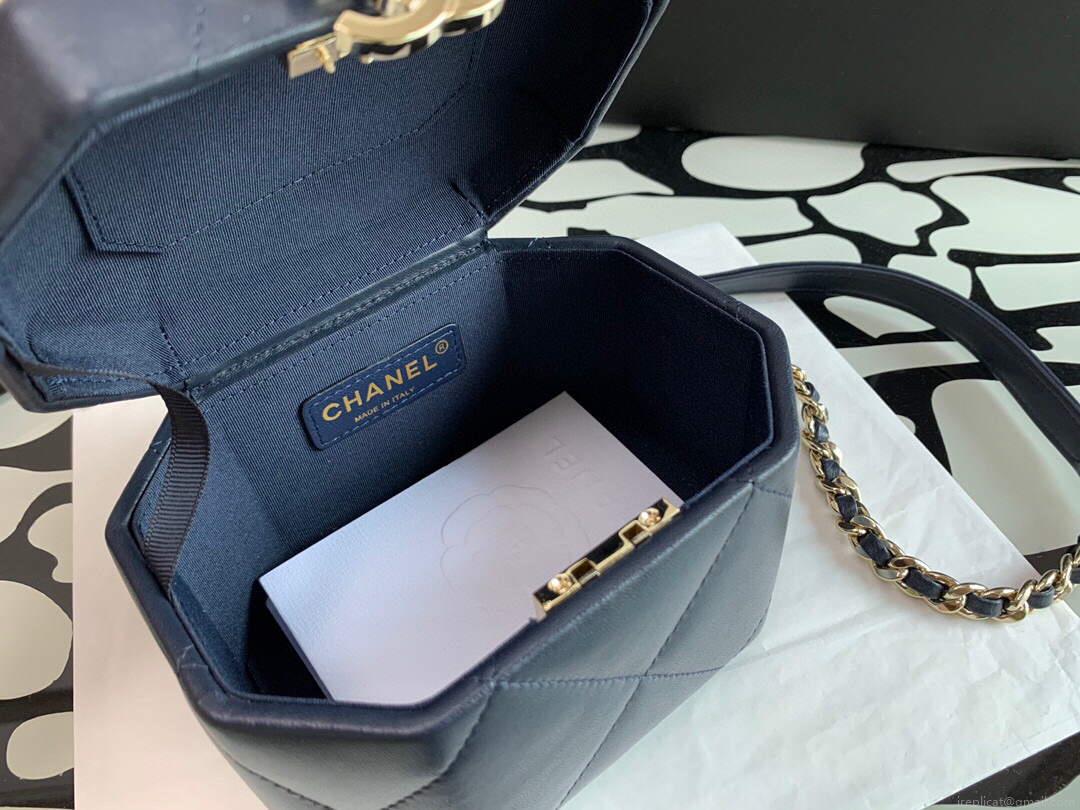 Chanel A99077 Vanity With Chain Lambskin Gold Tone Navy Blue