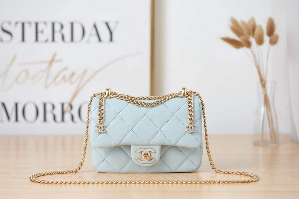 Chanel AS3113 Mini Flap Bag Lambskin Light Blue