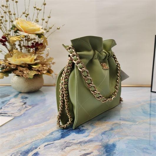 Chanel AS2170 Large shopping Tote bag Shiny Lambskin Green