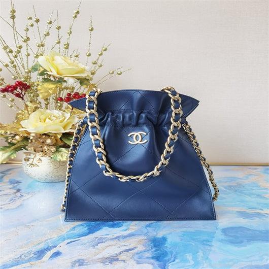Chanel AS2170 Large shopping Tote bag Shiny Lambskin Navy Blue