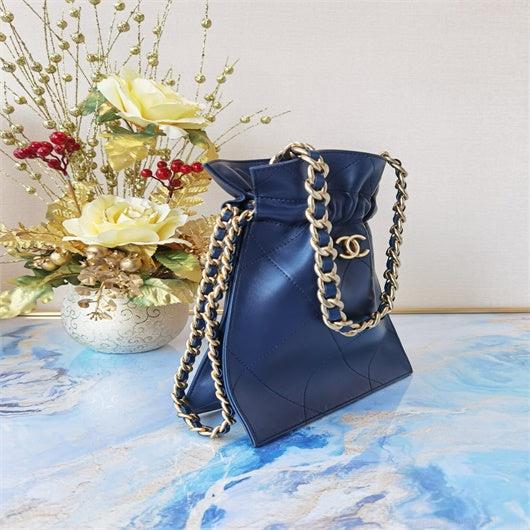 Chanel AS2170 Large shopping Tote bag Shiny Lambskin Navy Blue