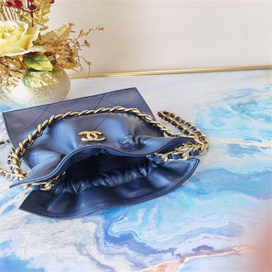 Chanel AS2170 Large shopping Tote bag Shiny Lambskin Navy Blue