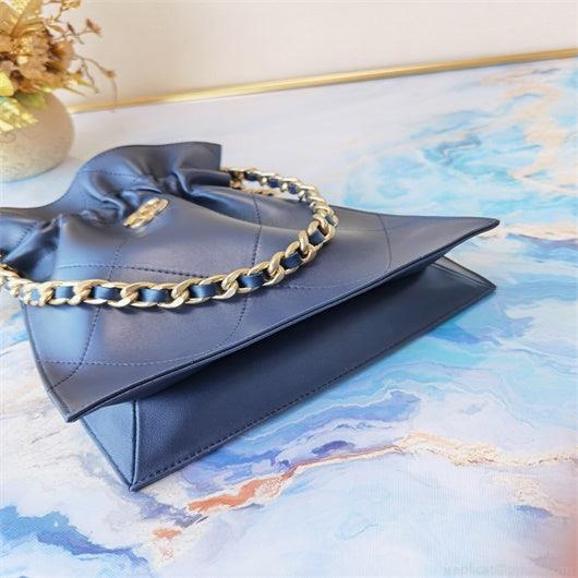 Chanel AS2170 Large shopping Tote bag Shiny Lambskin Navy Blue