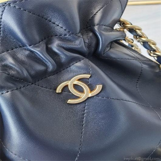 Chanel AS2170 Large shopping Tote bag Shiny Lambskin Navy Blue