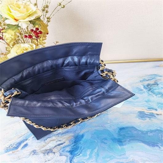 Chanel AS2170 Large shopping Tote bag Shiny Lambskin Navy Blue
